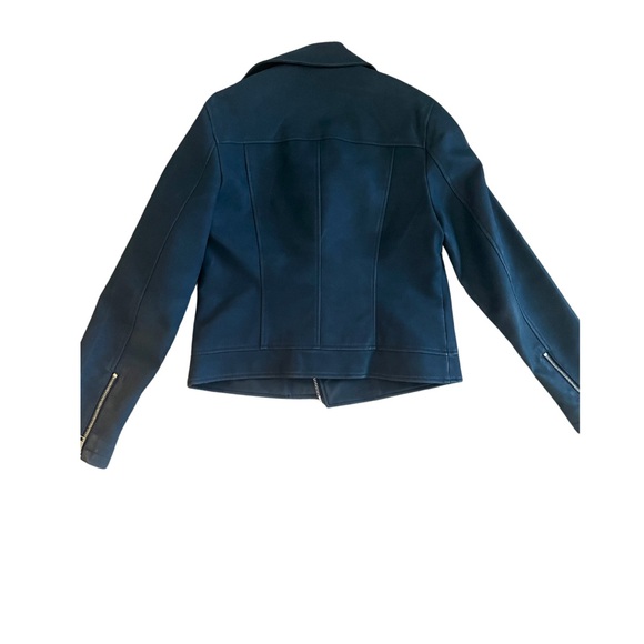 Forever 21 Navy Faux Suede Biker Jacket - Gold Zippers, Size M - Picture 2 of 5